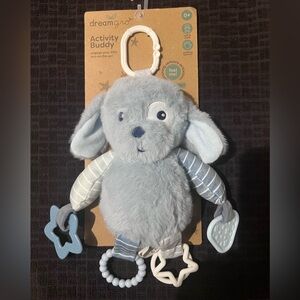 NEW Dreamgro Activity Buddy Blue Puppy Dog Plush Teether Lovey Baby Toy Sensory